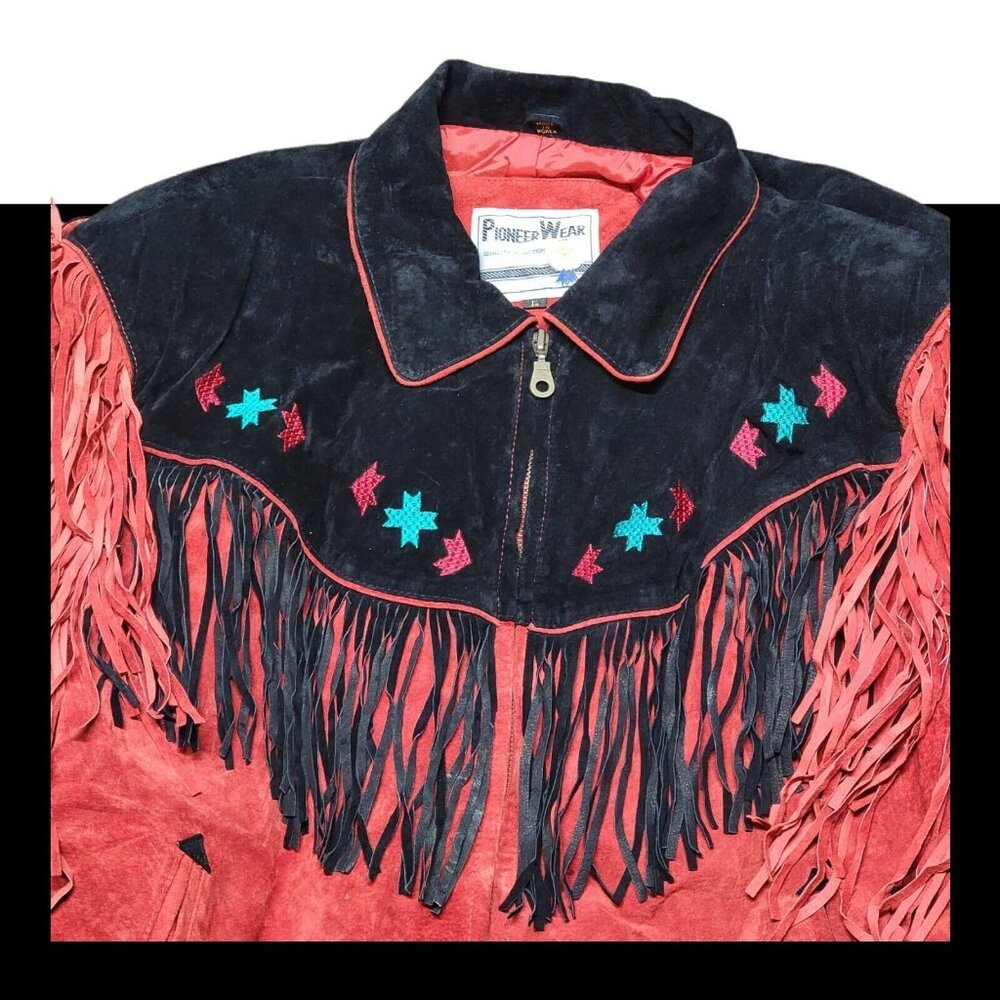 Vintage Red Suede JC Penney Pioneer Wear 80s Fringe Western Jacket Southwest L
